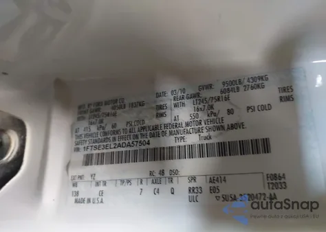 2010 Ford E-350 Super Duty Commercial/Recreational from USA, damaged, VIN 1FTSE3EL2ADA57504